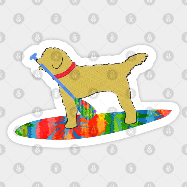 Colorful Stand Up Paddle Board Goldendoodle Dog Sticker by emrdesigns